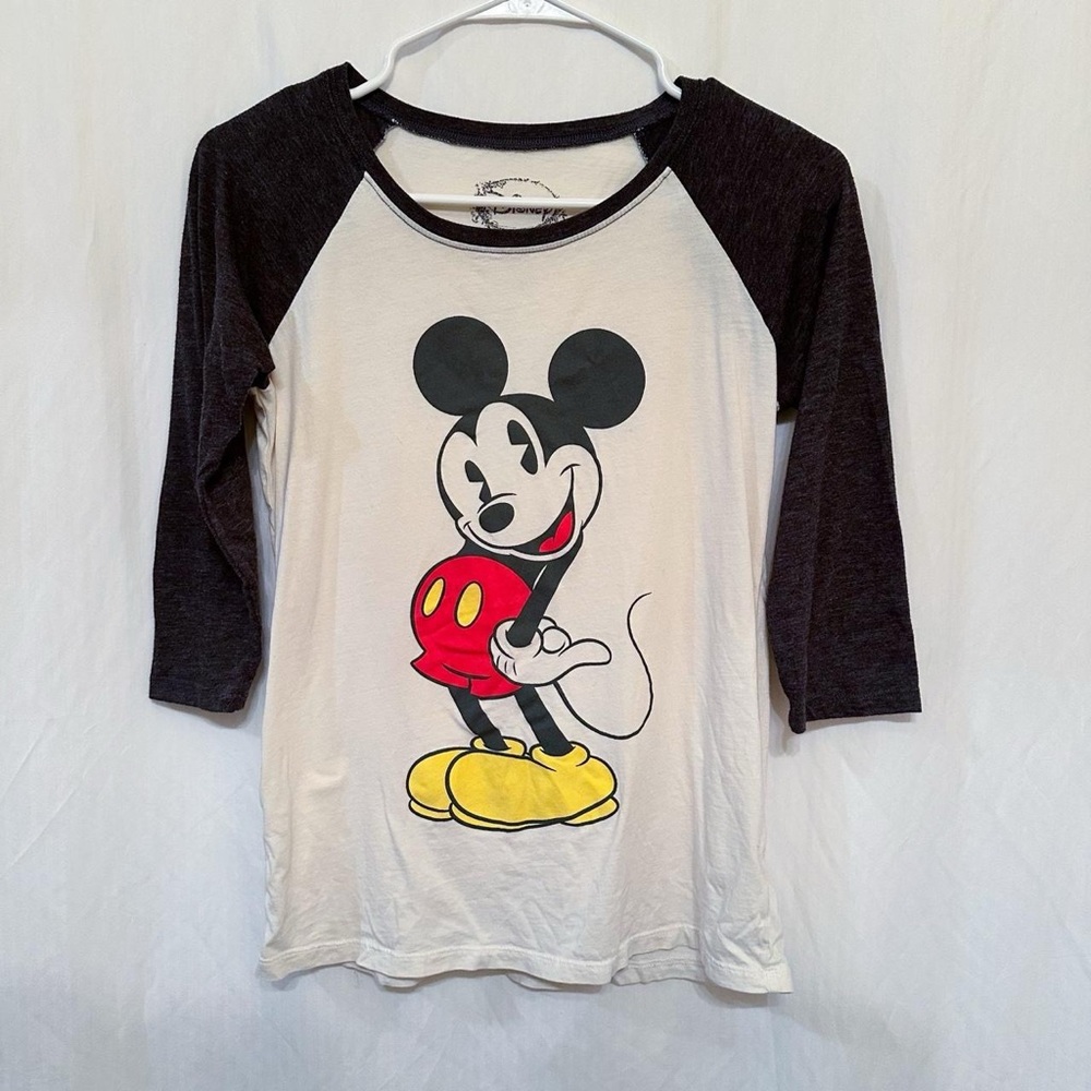 Official Disney Vintage Style Mickey Mouse 3/4 Sleeve Shirt in Off-White Color